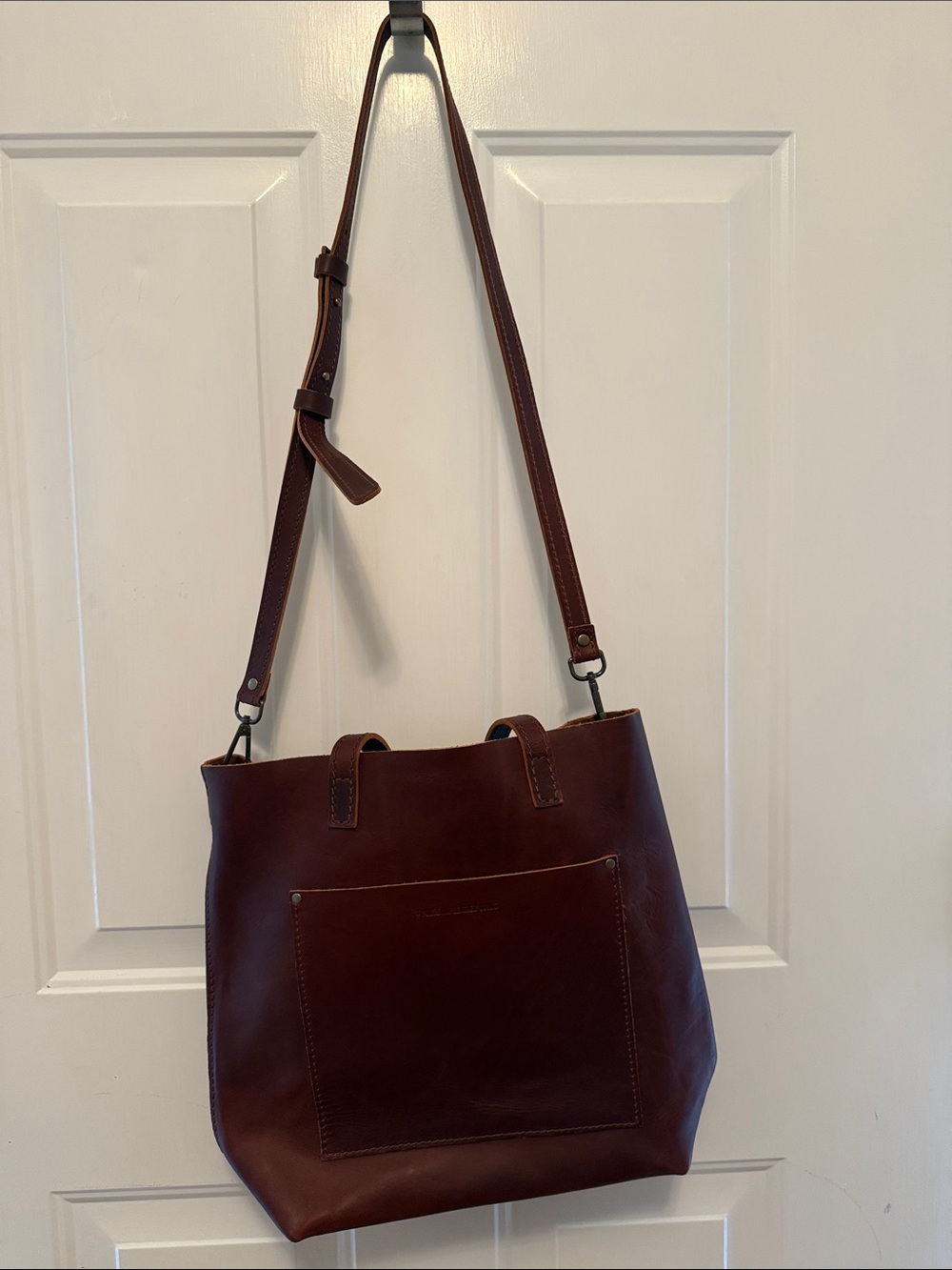Portland Leather Goods Tote Bag in Dark Brown crossbody or use shoulder straps - Picture 13 of 14